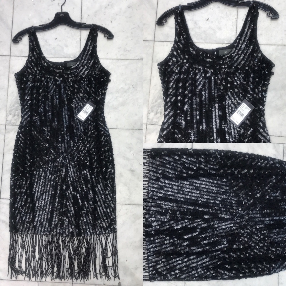 Adrianna Papell beaded Fringe Gatsby sleeveless scoop neck dressy dress - Picture 5 of 12